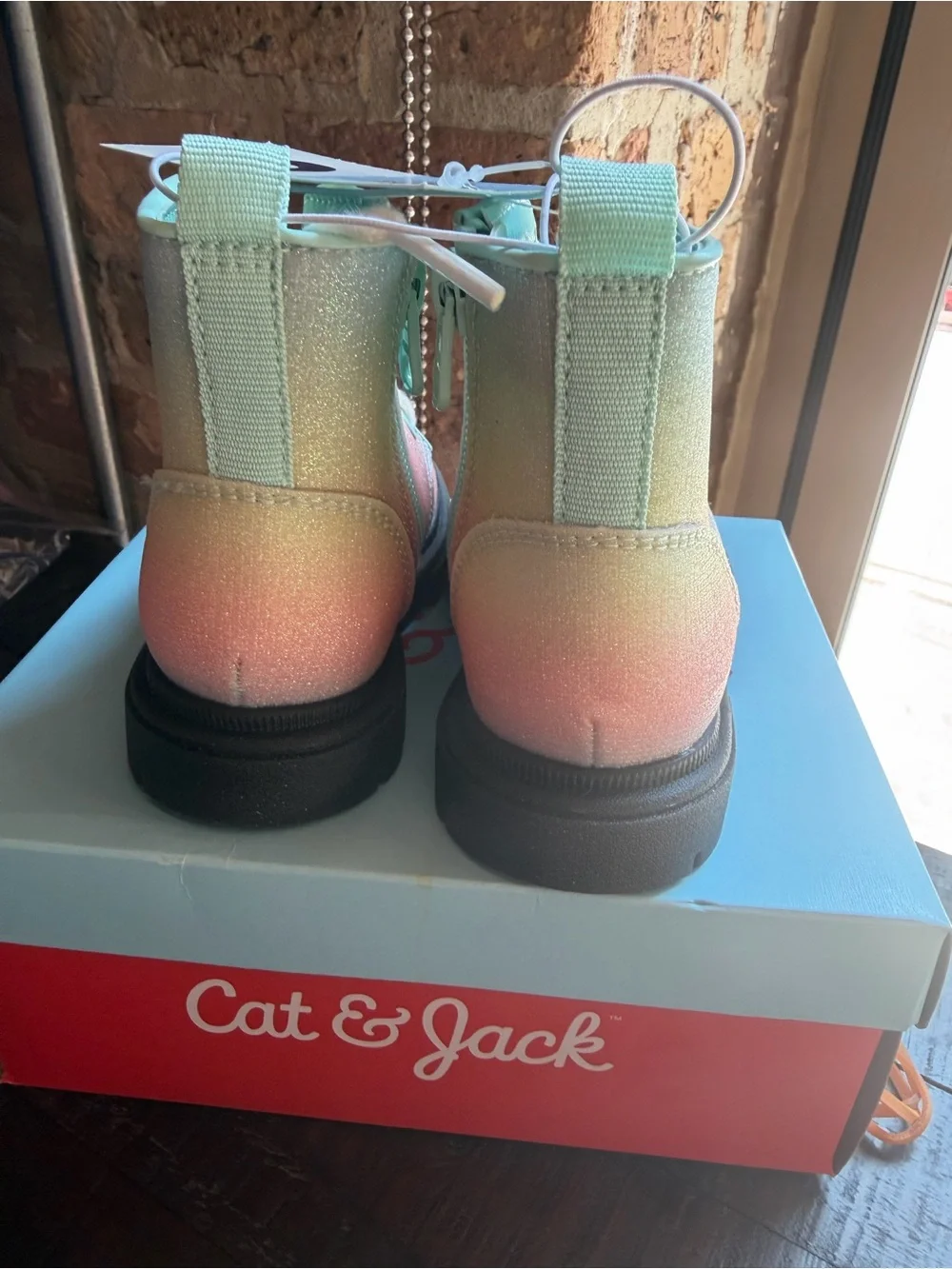 STOP! Cutest Cat & Jack Toddler Girls Rainbow Glitter Boots Size 6